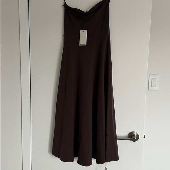 Reformation Lora Knit Strapless A-Line Midi Dress in Dark Brown *NEW* - Picture 4 of 5